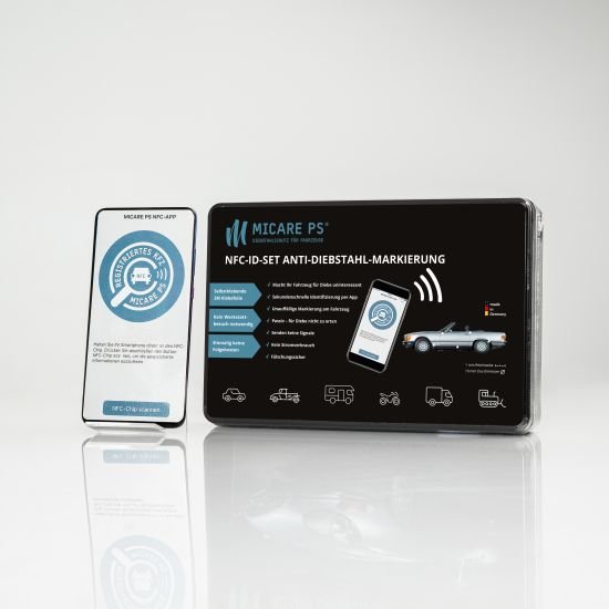 MICARE NFC-ID-SET Small Anti-Diebstahl-Markierung für Oldtimer und Youngtimer 11-teiliges SET inkl. Autoplakette